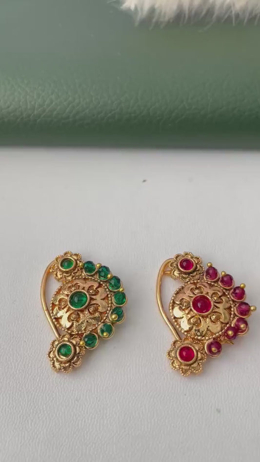 Maharashtrian Nath: Gold Plated Nose Clip-on - Indian Jewelry