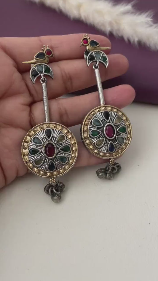 Dual tone multicolored stone earrings