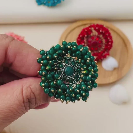 Oversized Pearl Cluster Ring: Gold Plated Bollywood Jewelry