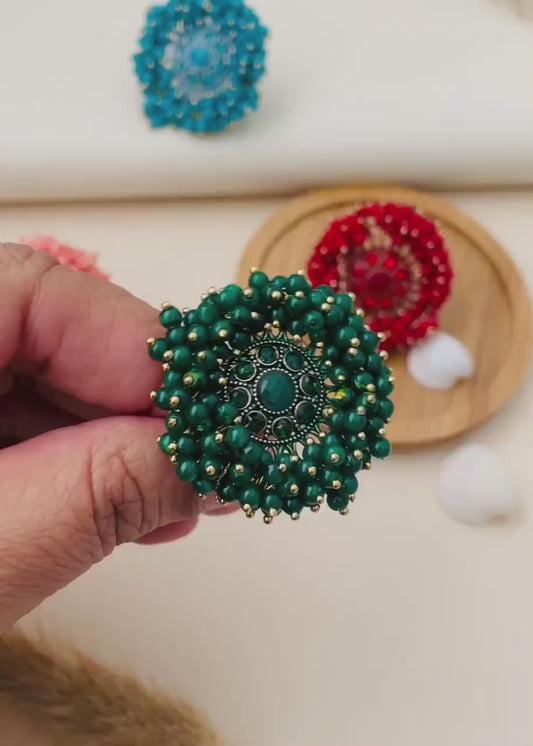 Oversized Pearl Cluster Ring: Gold Plated Bollywood Jewelry