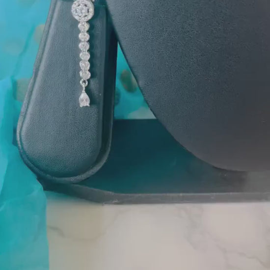 Asymmetrical Cubic Zirconia Necklace Set: Rhodium Plated Wedding Jewelry