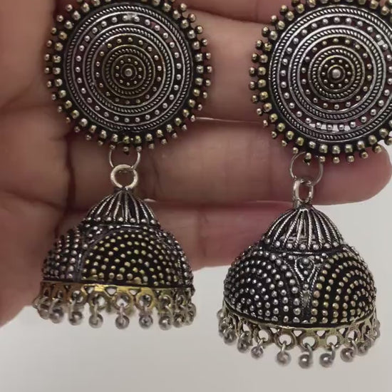 Oxidized Dual Tone Jhumka Earrings: Traditional Indian Jewelry