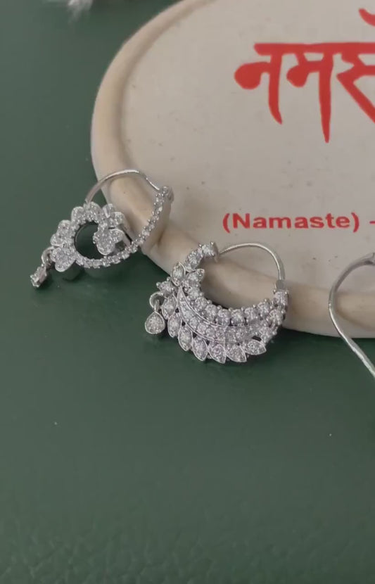 Gold & Rhodium Plated Cubic Zirconia Nath - Pierced Nose Ring