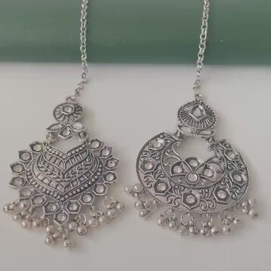 Oxidized Maang Tikka: Indian Head Jewelry with Ghungaroo