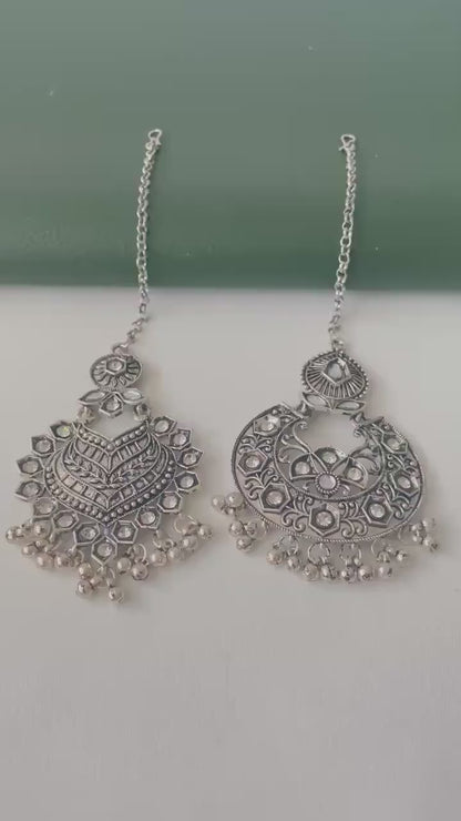 Oxidized Maang Tikka: Indian Head Jewelry with Ghungaroo