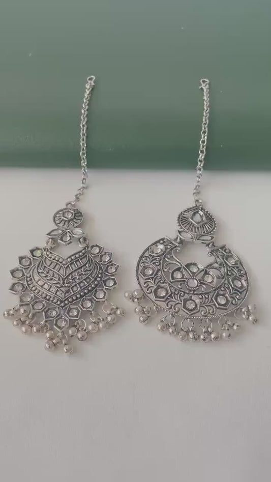 Oxidized Maang Tikka: Indian Head Jewelry with Ghungaroo