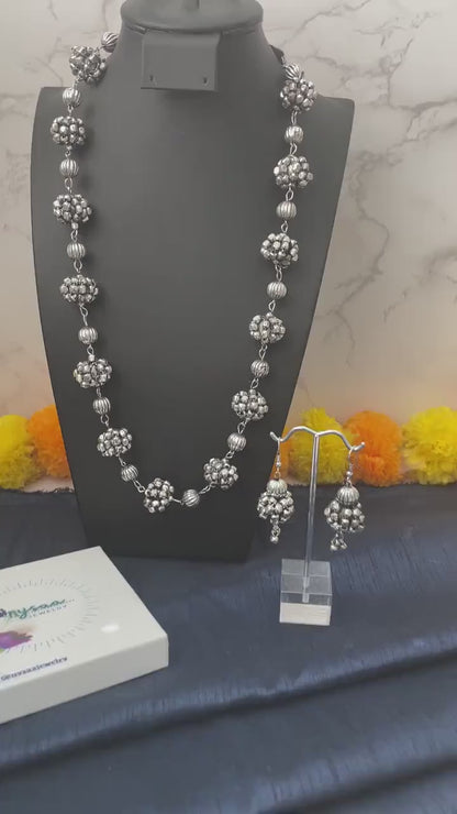 Oxidized Indian Necklace Set: Navratri Jewelry, Adjustable Length