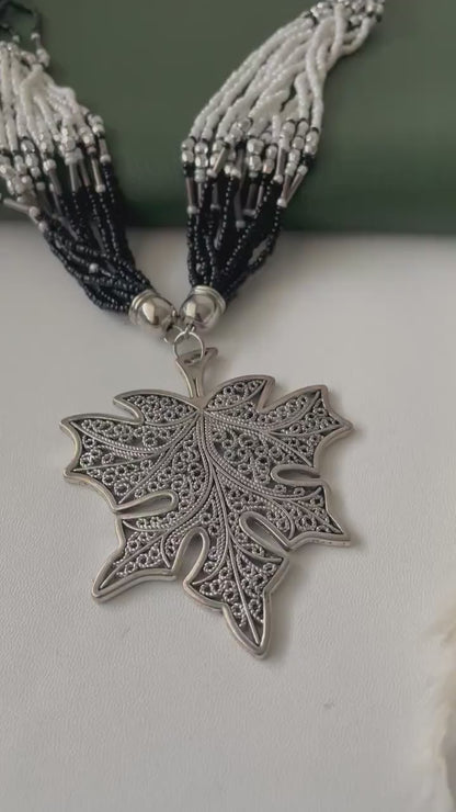 Nysaa original black beads big pendant Oxidised necklace