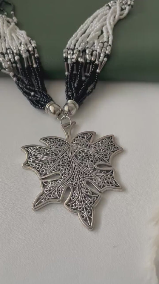 Nysaa original black beads big pendant Oxidised necklace