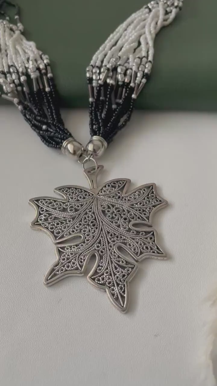 Nysaa original black beads big pendant Oxidised necklace