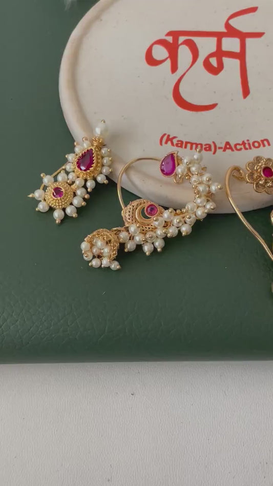 Maharashtrian Nath Nose Pin: Gold Plated Indian Jewelry