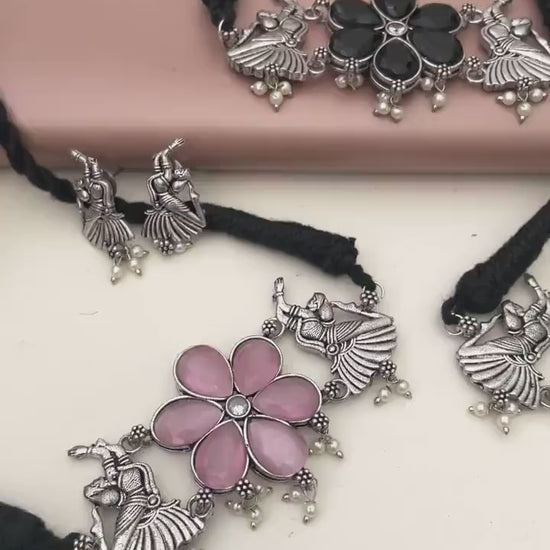 Oxidized Diva Choker Set: Colorful Dancing lady  Necklace