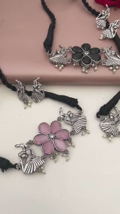 Oxidized Diva Choker Set: Colorful Dancing lady  Necklace