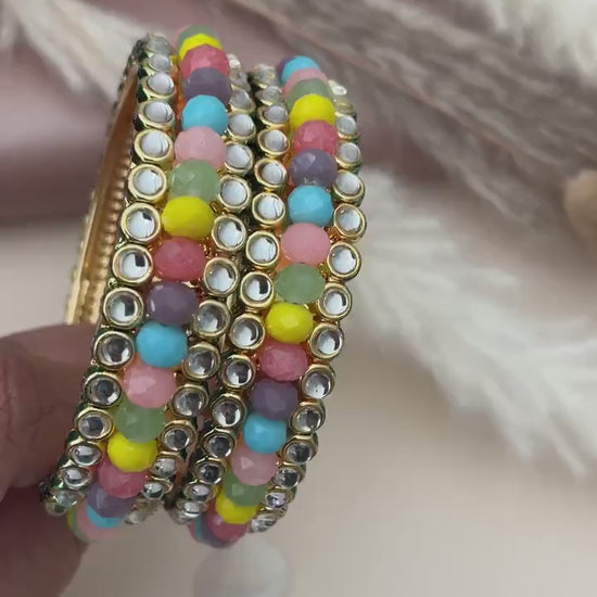 Kundan Bangles: Indian Gold Plated Multicolored Bead Jewelry