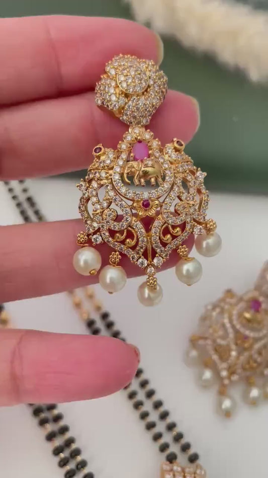 Gold Plated Victorian style cubic zirconia big pendent Mangalsutra