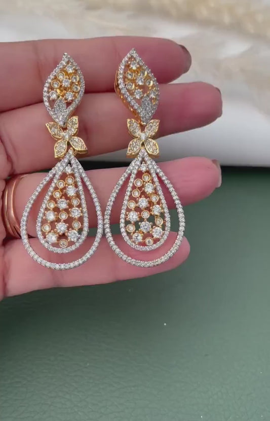 Cubic Zirconia Dangle Earrings: Indian Bollywood Jhumke Style
