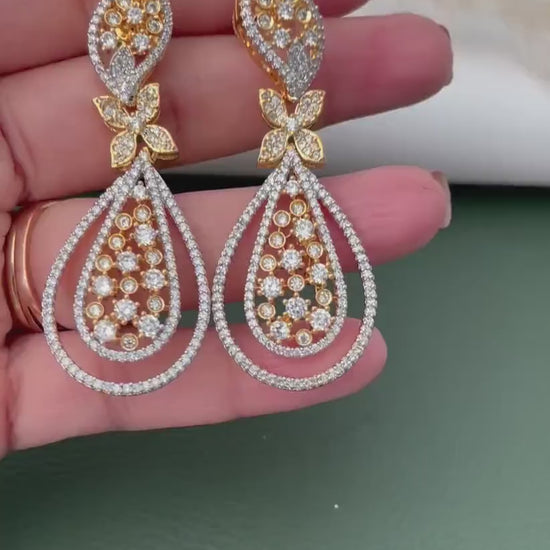 Cubic Zirconia Dangle Earrings: Indian Bollywood Jhumke Style