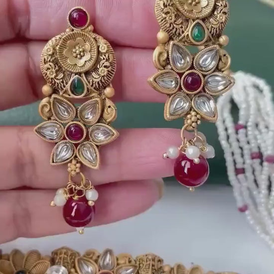 Kundan Choker Set: Rajawadi Gold Finish Necklace & Earrings