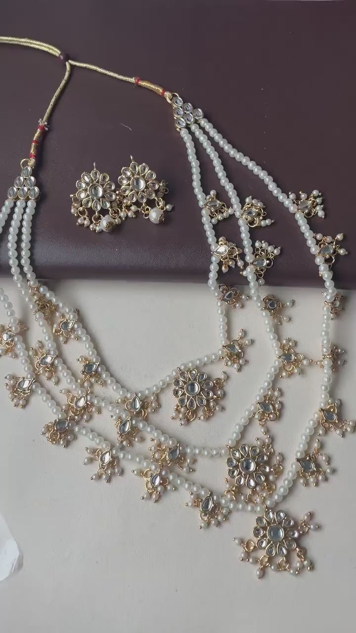 Faux Pearl Kundan Raanihaar: 3-Layer Necklace
