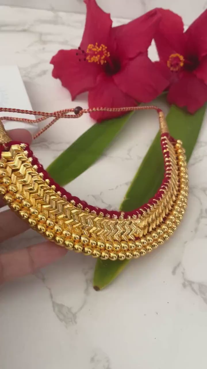 Mahalaxmi Vajratik Thushi Necklace: Micro Gold Plated Maharashtrian Bridal Jewelry
