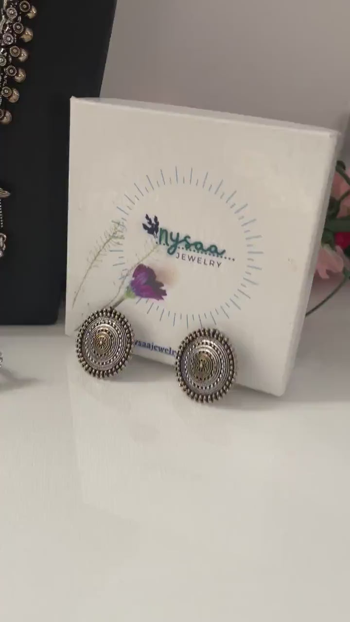 Oxidized Maa Durga/Peacock Necklace Set: Indian Navratri Jewelry
