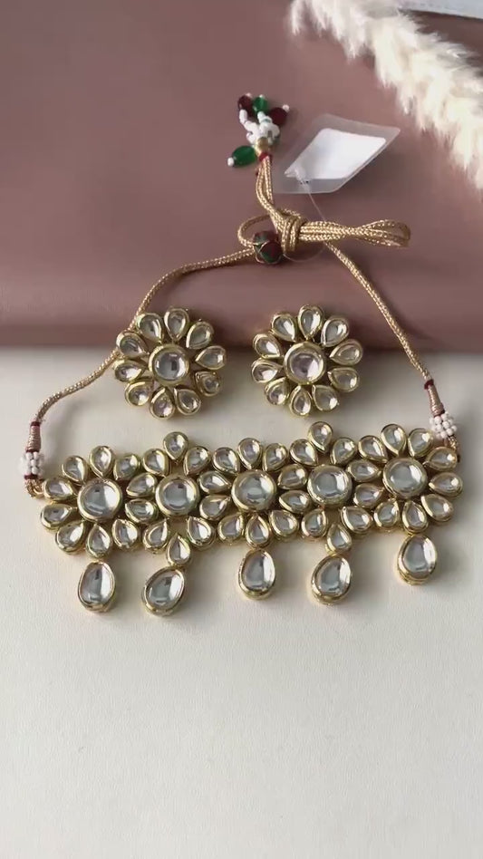 Gold Plated Kundan Choker Necklace Set: Indian Bridal Jewelry