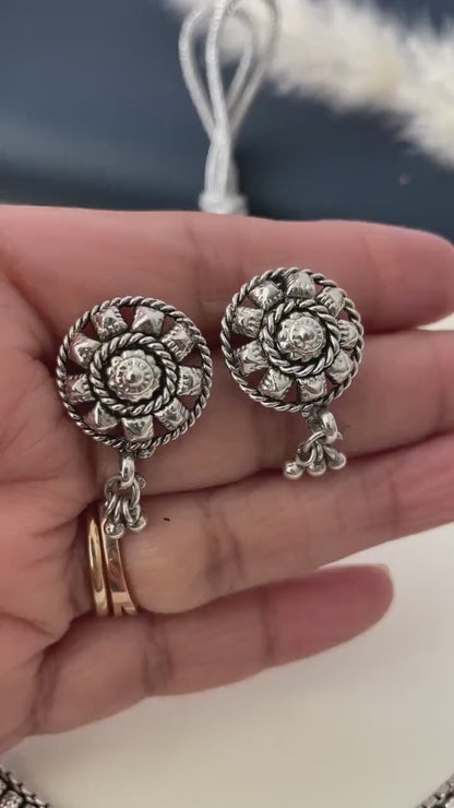 Oxidized Collar Necklace with Earrings: Kolhapuri Style Jewelry Set