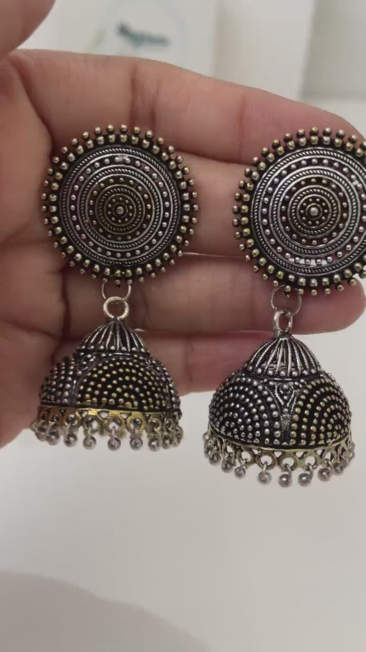 Oxidized Dual Tone Jhumka Earrings: Traditional Indian Jewelry