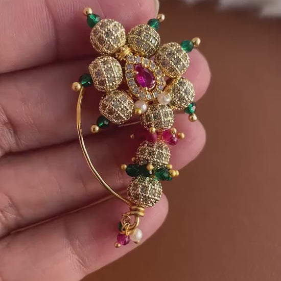 Maharashtrian Nath: Gold Plated Nose Pin, Traditional Indian Jewelry