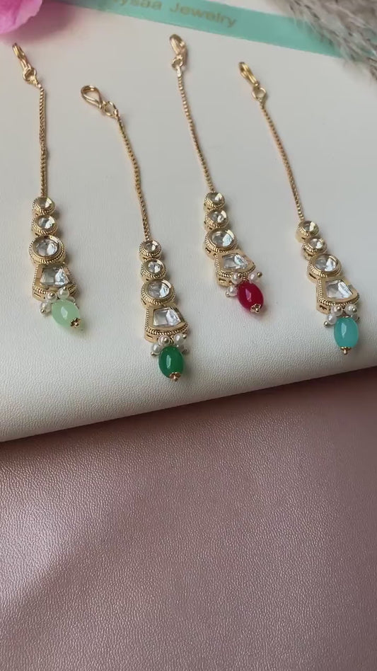 Gold Plated Kundan Maang Tika: Indian Head Jewelry