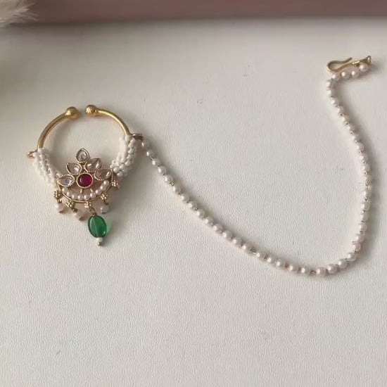 Kundan Bridal Nose Ring: Oversized Indian Clip-on Nath