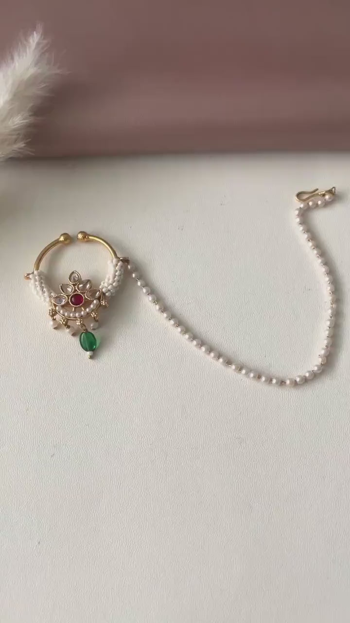 Kundan Bridal Nose Ring: Oversized Indian Clip-on Nath