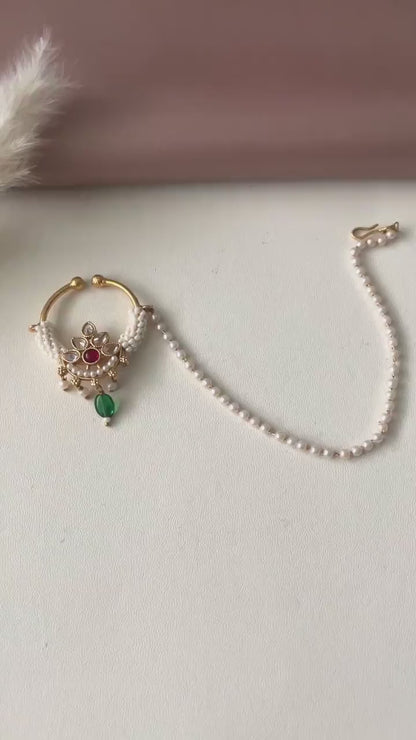 Kundan Bridal Nose Ring: Oversized Indian Clip-on Nath
