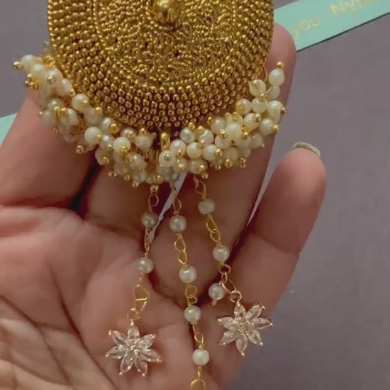 Gold Plated Indian Hair Brooch: Juda Pin Saree Accessory