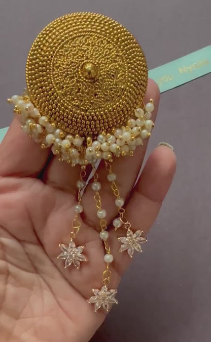 Gold Plated Indian Hair Brooch: Juda Pin Saree Accessory