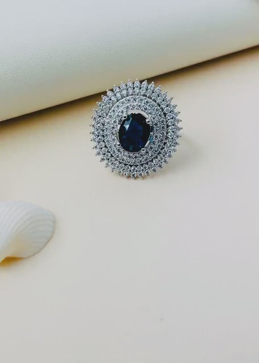 Indian cubic zirconia rhodium plated ring | Statement AD rings | Trendy party wear jewelry