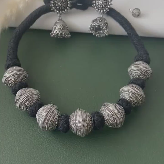 Oxidized Thread Necklace: Indian Bollywood Jewelry, Adjustable Length