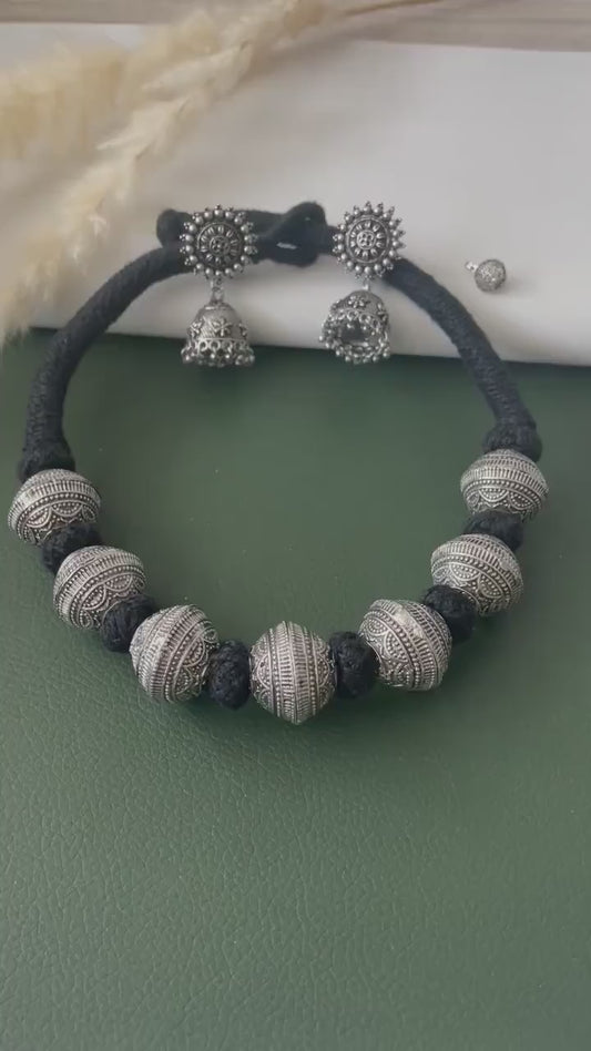 Oxidized Thread Necklace: Indian Bollywood Jewelry, Adjustable Length