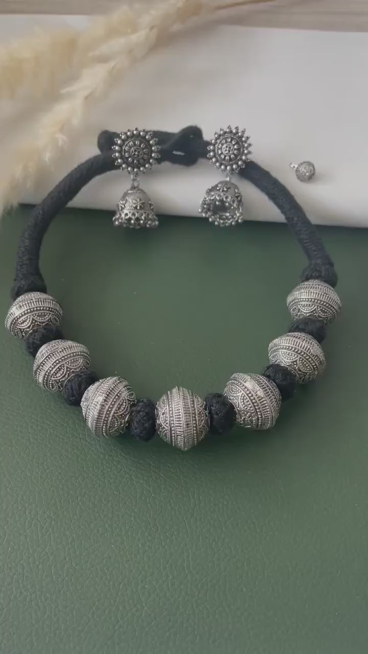 Oxidized Thread Necklace: Indian Bollywood Jewelry, Adjustable Length