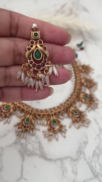 Kemp Stone & Pearl Necklace Set: Gold Plated South Indian Jewelry