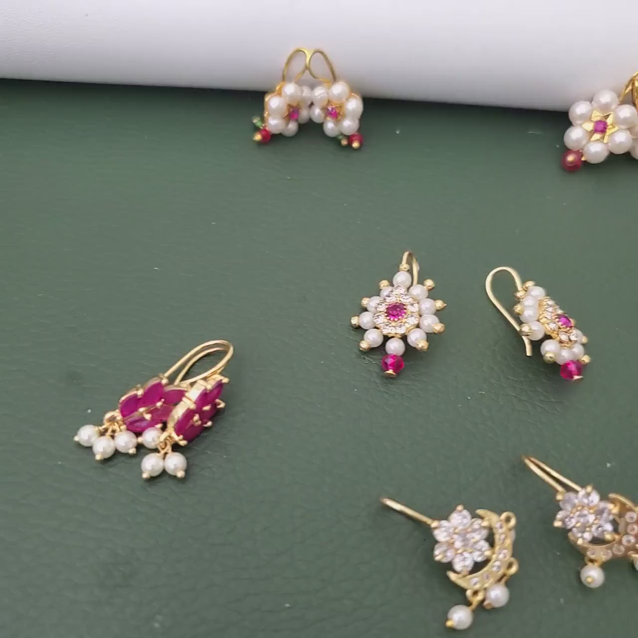 Maharashtrian Bugadi Earrings: Moti, CZ Ruby, Pearl Clip-Ons