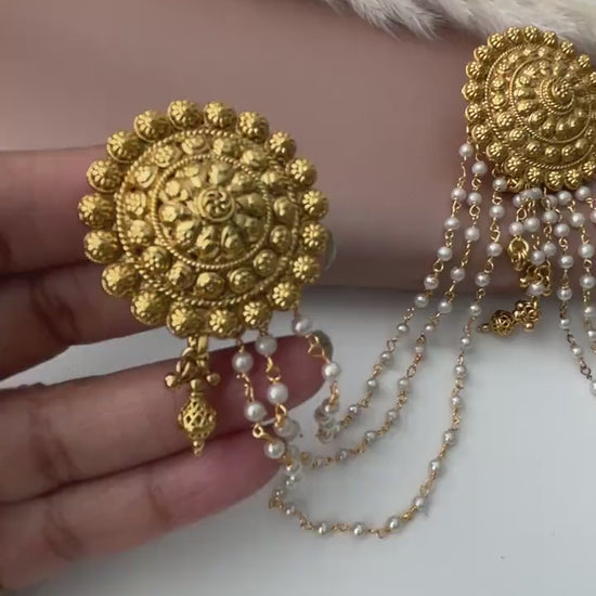 Gold Plated Pearl Hair Pin: Indian Bridal Bun Jewelry