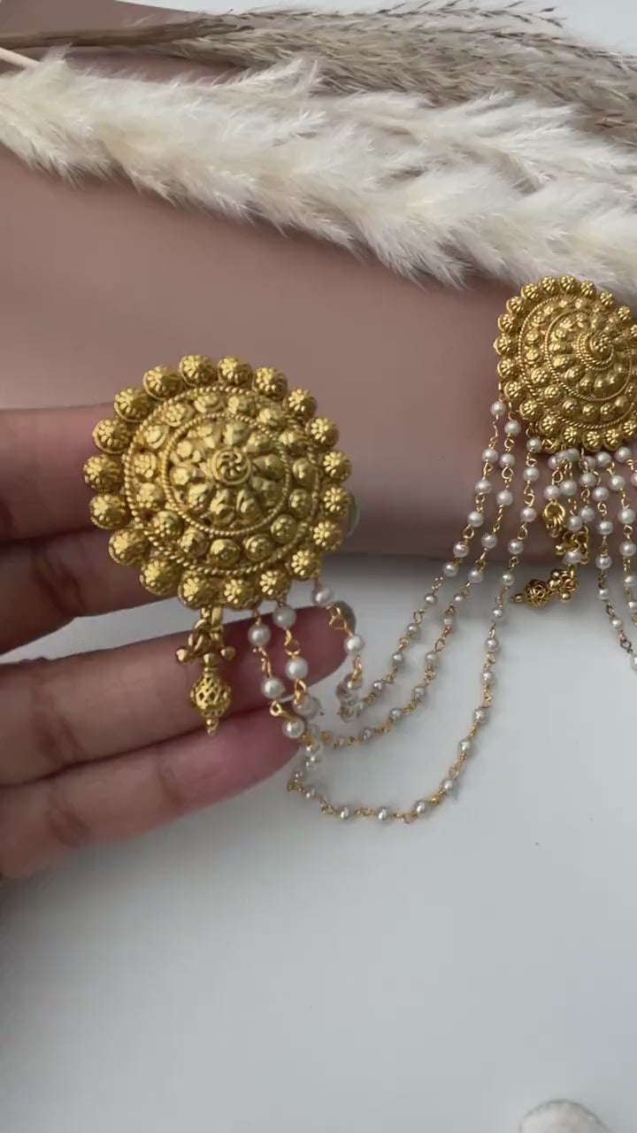Gold Plated Pearl Hair Pin: Indian Bridal Bun Jewelry