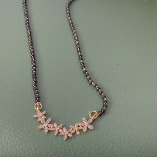 CZ small flower Mangalsutra :Black Bead Necklace