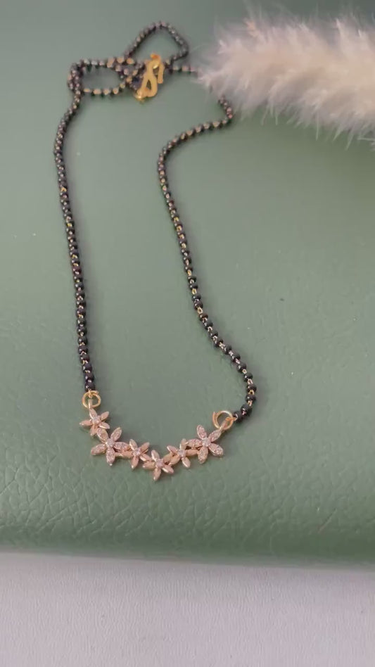 CZ small flower Mangalsutra :Black Bead Necklace