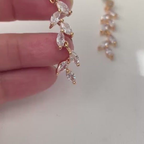 Cubic Zirconia gold plated vine Dangle Earrings: Minimalist earrings