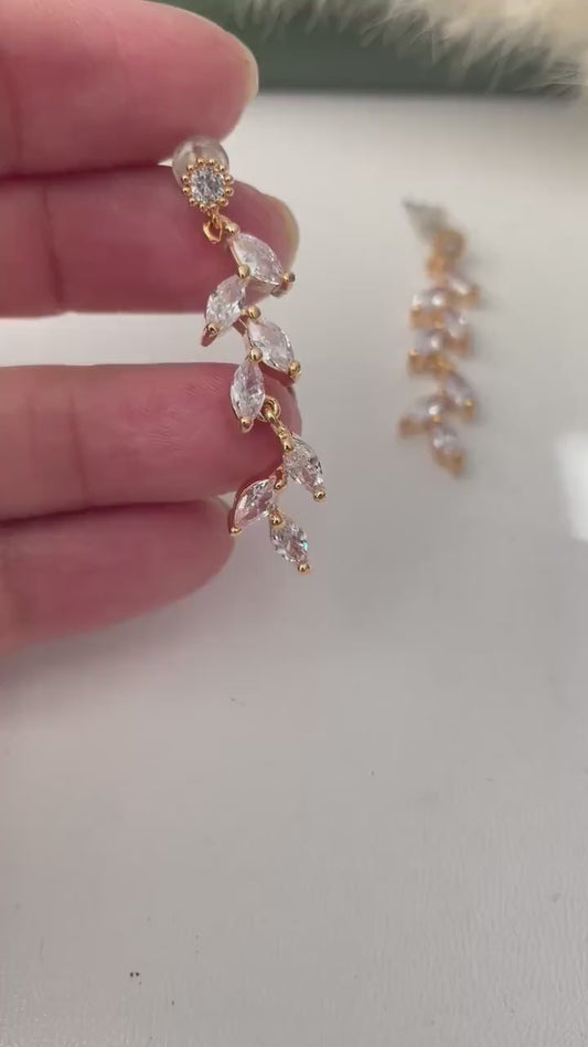Cubic Zirconia gold plated vine Dangle Earrings: Minimalist earrings