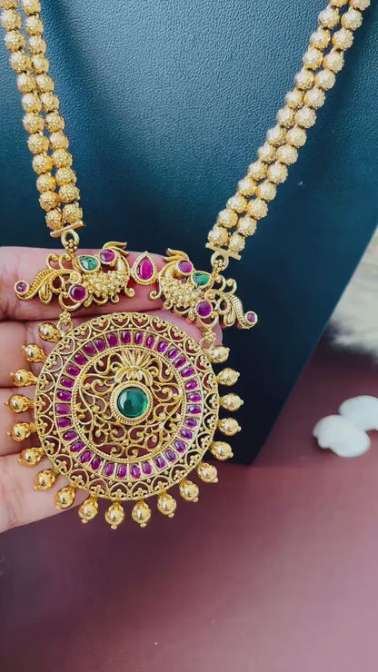 Kemp Stone & Pearl Necklace Set: Gold Plated South Indian Jewelry