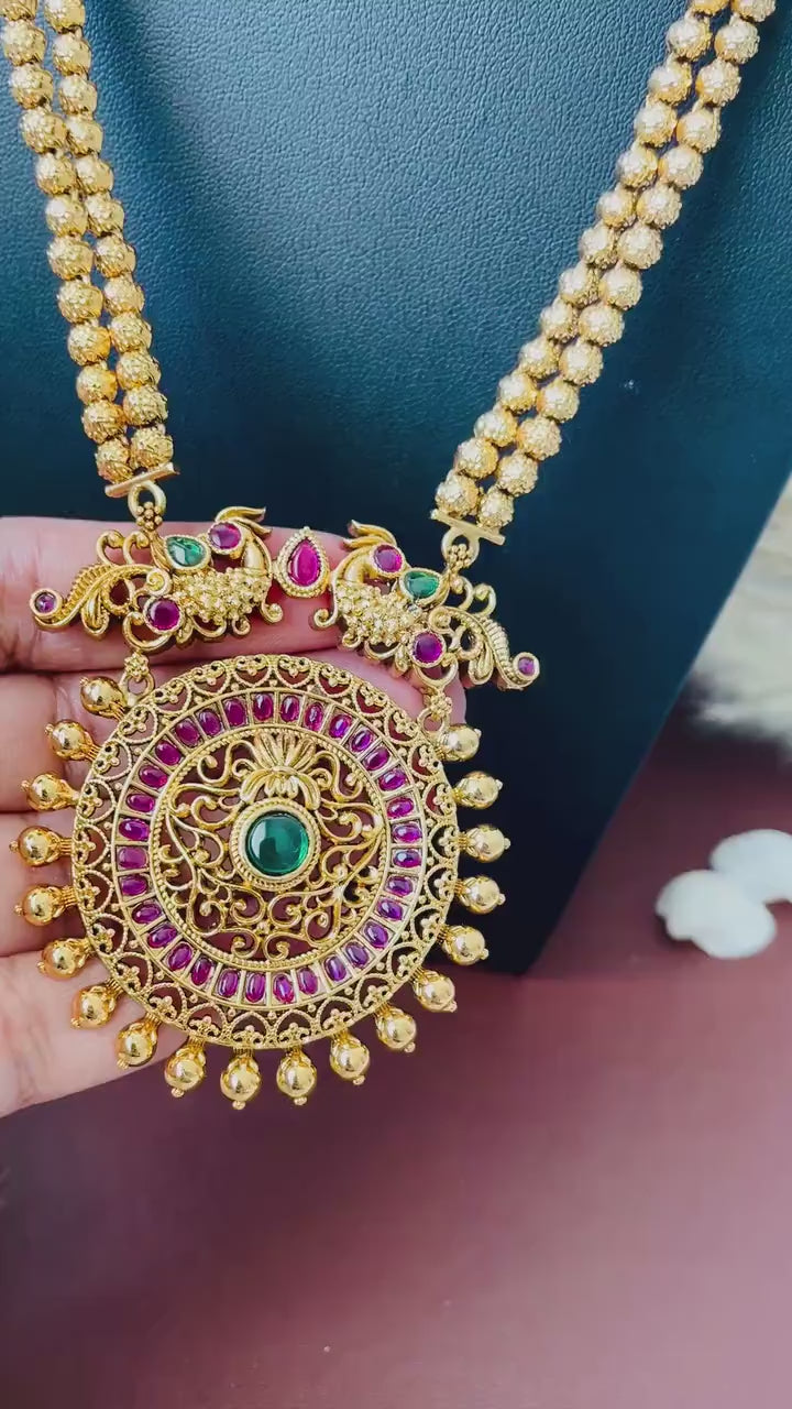 Kemp Stone & Pearl Necklace Set: Gold Plated South Indian Jewelry