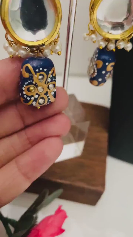 Kundan & MonaLisa Necklace Set: Blue Indian Neckpiece with Earrings